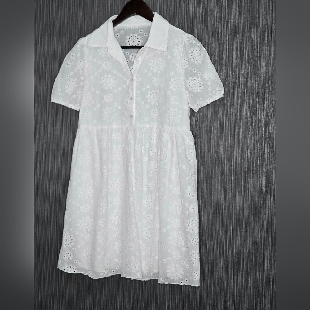 NWOT SHEIN White Eyelet Lace Fabric Dress, Medium